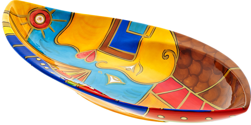 Keramik Blattschale 40cm handbemalt “FACE to FACE" - Magu 180 134